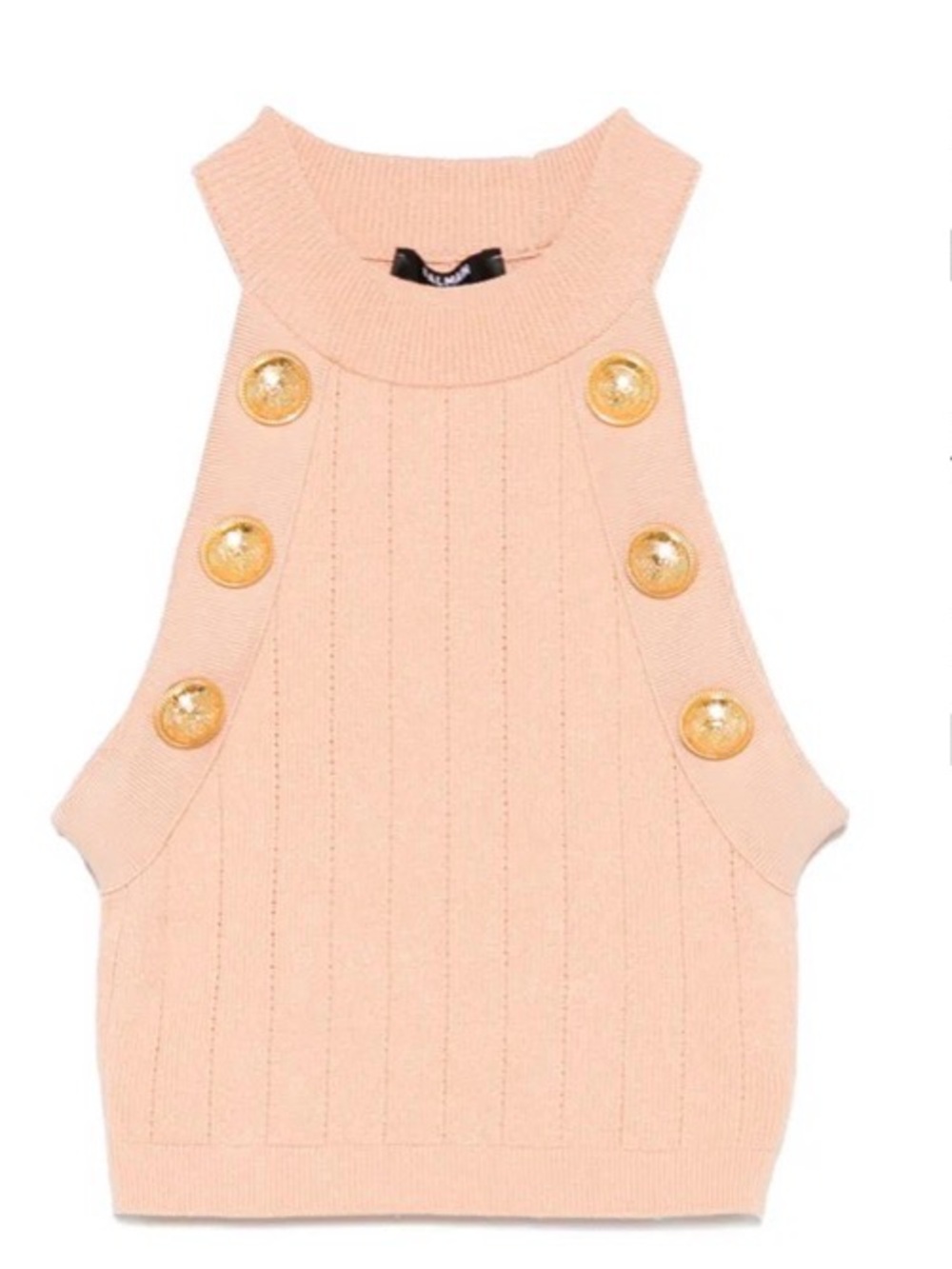 BalmainSleeveless Knit Top (cropped). Fuschia with Gold Buttons